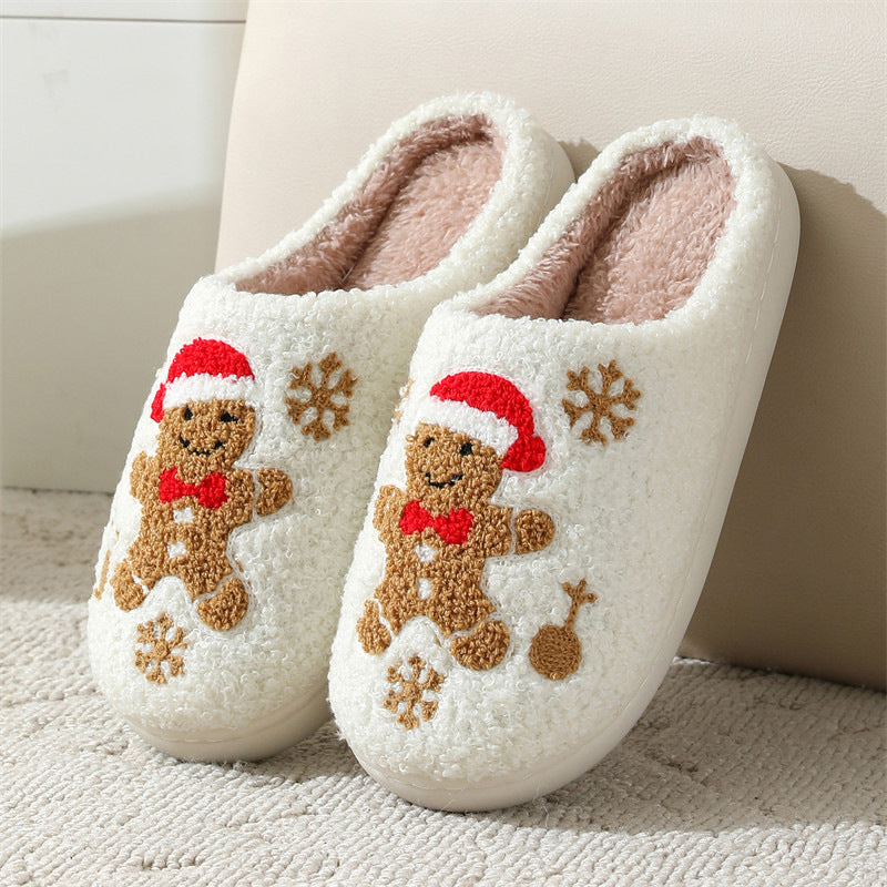 Z2 Holiday Snowflake Gingerbread Slippers Winter Indoor Floor Bedroom Fuzzy House Shoes For Women