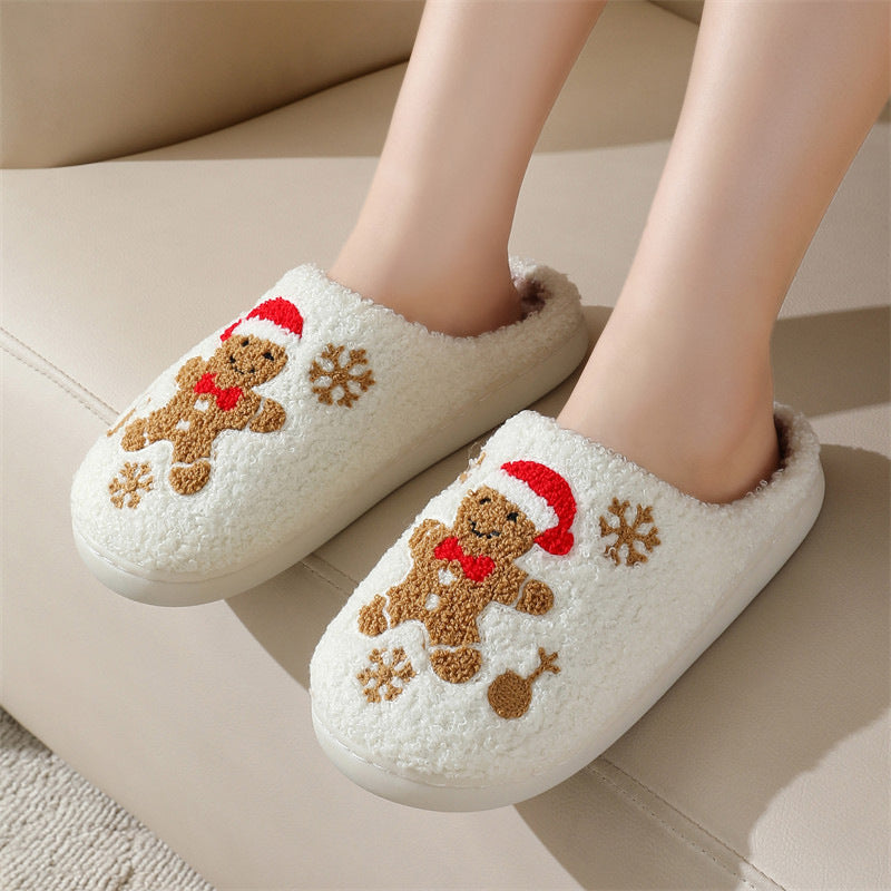 Z2 Holiday Snowflake Gingerbread Slippers Winter Indoor Floor Bedroom Fuzzy House Shoes For Women