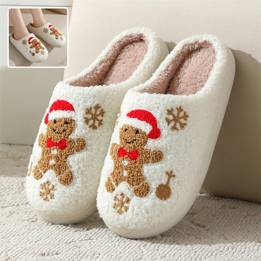 Z2 Holiday Snowflake Gingerbread Slippers Winter Indoor Floor Bedroom Fuzzy House Shoes For Women