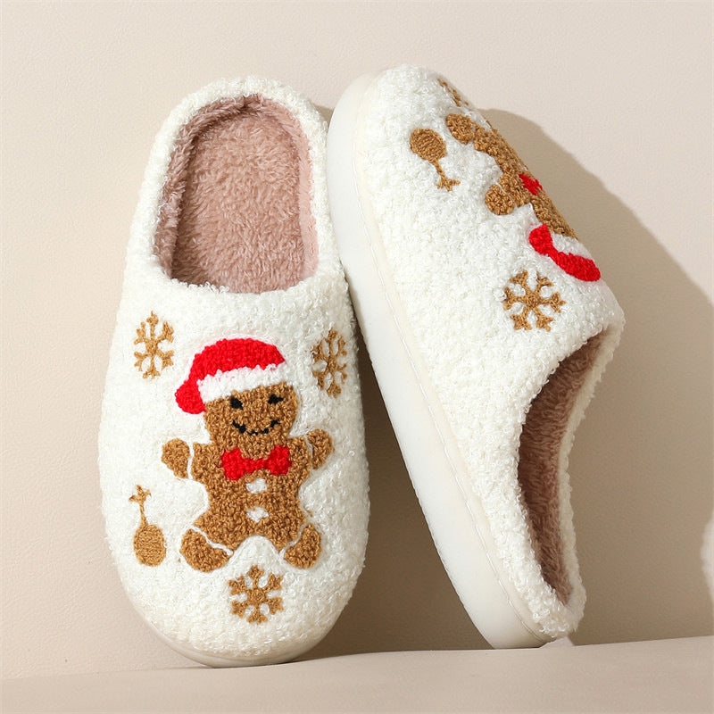 Z2 Holiday Snowflake Gingerbread Slippers Winter Indoor Floor Bedroom Fuzzy House Shoes For Women