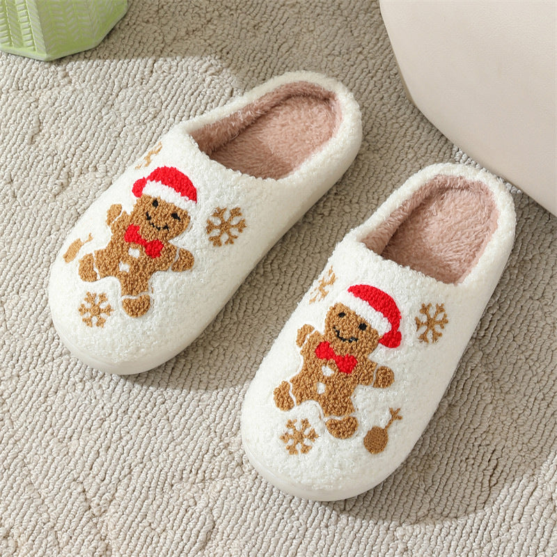 Z2 Holiday Snowflake Gingerbread Slippers Winter Indoor Floor Bedroom Fuzzy House Shoes For Women