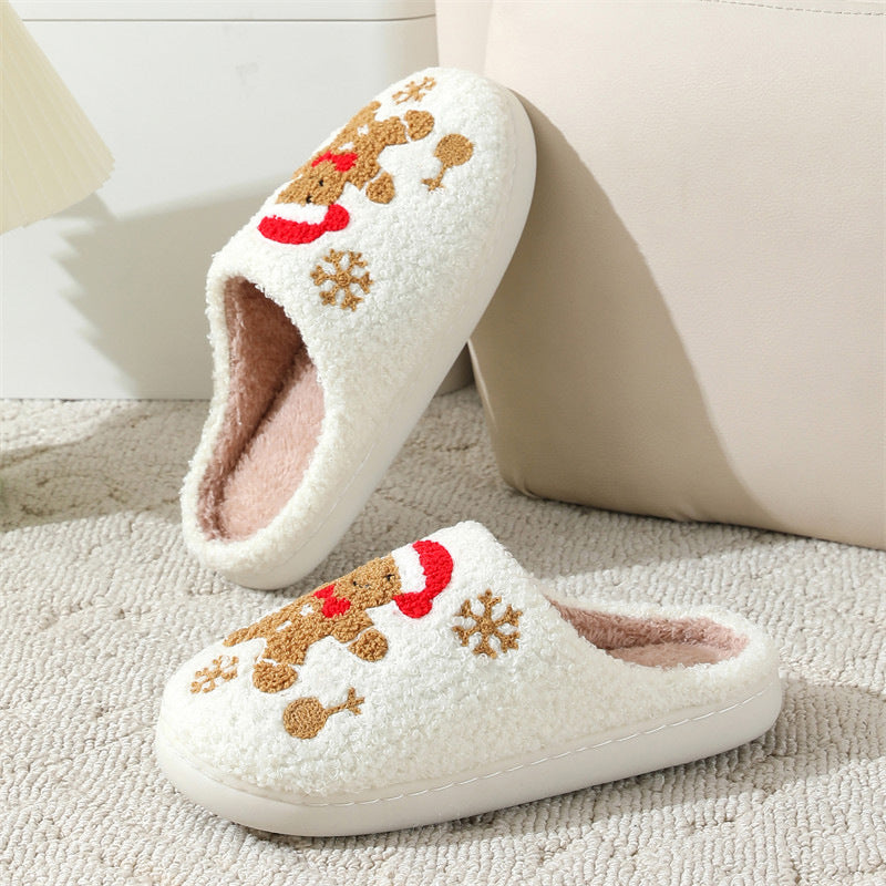 Z2 Holiday Snowflake Gingerbread Slippers Winter Indoor Floor Bedroom Fuzzy House Shoes For Women