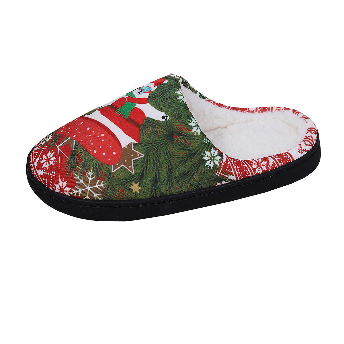 Z3 Holiday Snowman Santa Claus Print Slippers Winter Warm Plush Slippers Indoor Floor Bedroom Shoes