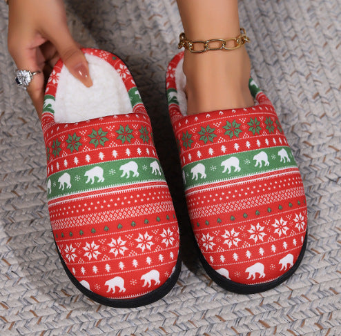 Z3 Holiday Snowman Santa Claus Print Slippers Winter Warm Plush Slippers Indoor Floor Bedroom Shoes