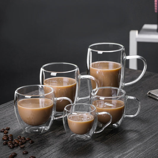 150-450ml Transparent glass coffee cup 4 size milk whiskey tea beer double creative heat resistant cocktail Vodka wine mug